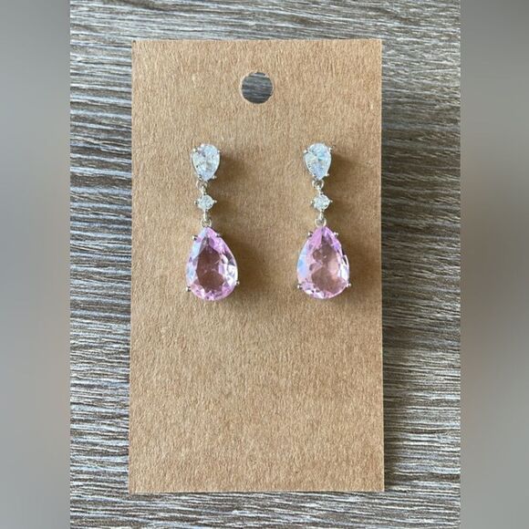 Pink stone drop earrings A210 - Picture 4 of 5